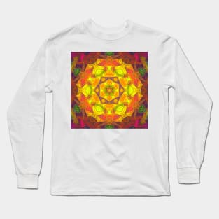 Mosaic Mandala Flower Pink Purple and Yellow Long Sleeve T-Shirt